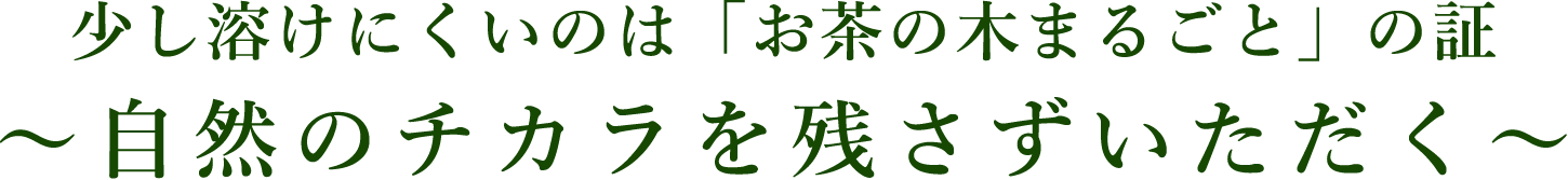 少し溶けにくいのは「お茶の木まるごと」の証〜自然のチカラを残さずいただく〜